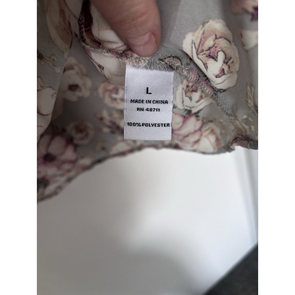 Ophelia Roe Gray And pink Floral Casual Flowy Business Casual Blouse Size L. - Picture 4 of 9